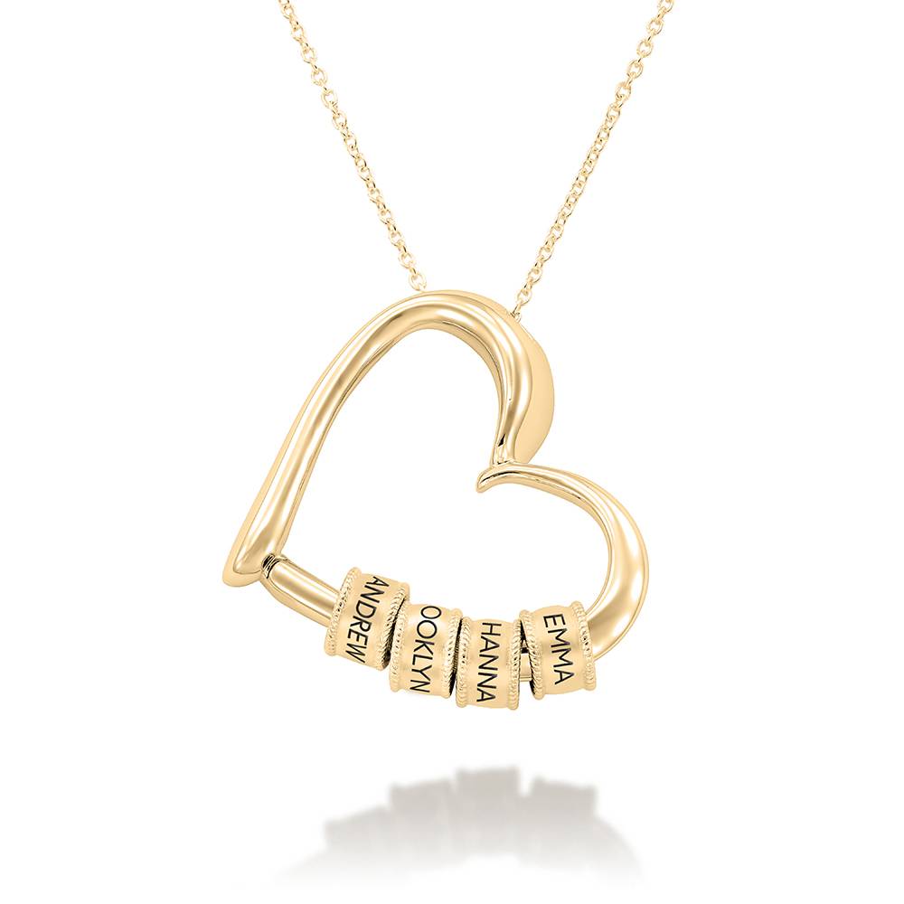 Collar Corazón Encantador con Cuentas Grabadas en Oro Sólido 10K-2 foto de producto