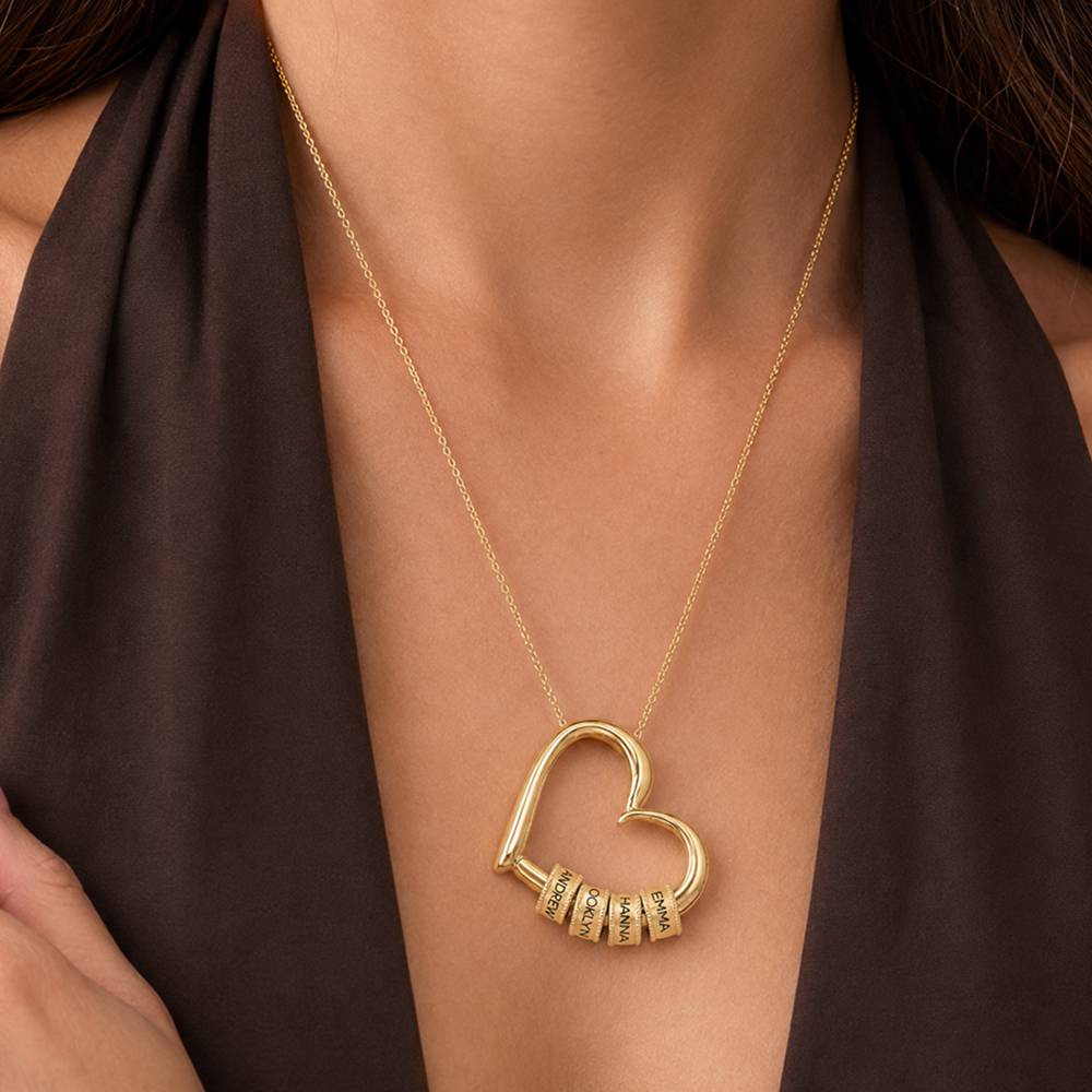 Collar Corazón Encantador con Cuentas Grabadas en Oro Sólido 10K-4 foto de producto