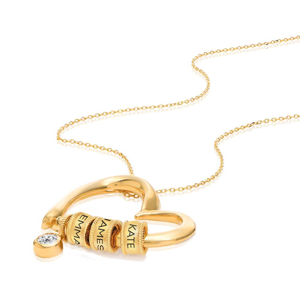 Collar Corazón Encantador con Cuentas Grabadas y Diamante de 0.25ct en Baño de Oro-2 foto de producto