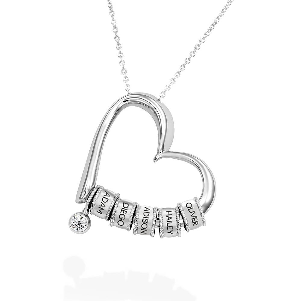 Collar Corazón Encantador con Cuentas Grabadas y Diamante de 0.25ct en Plata-1 foto de producto