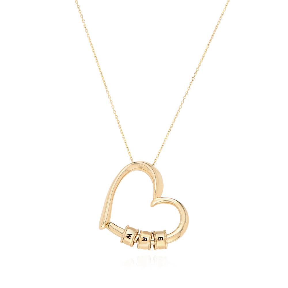 Collar Corazón Encantador con Cuentas Grabadas con Iniciales en Oro Sólido 10K-2 foto de producto