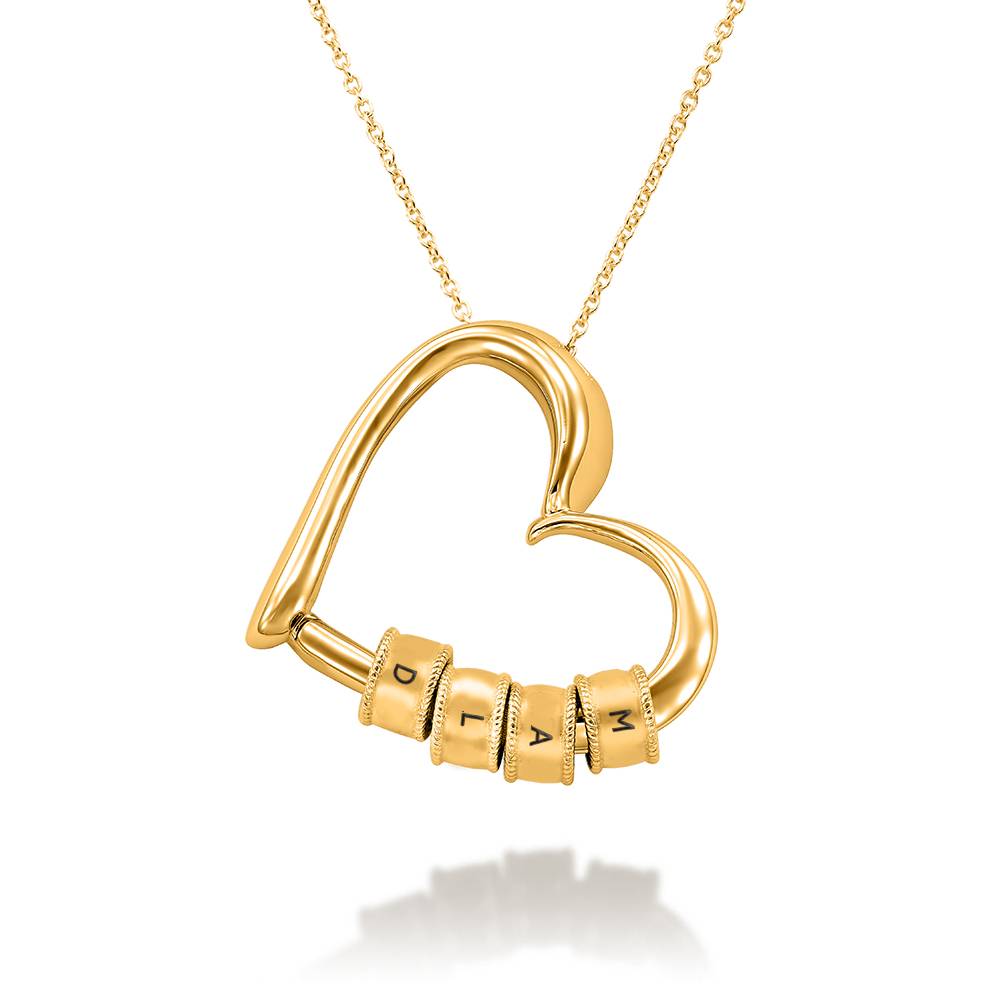 Collar Corazón Encantador con Cuentas Grabadas con Iniciales en Chapa de Oro-2 foto de producto