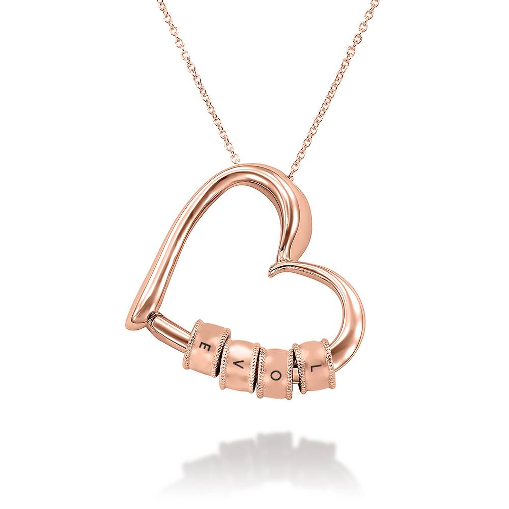 Collar Corazón Encantador con Cuentas Grabadas con Iniciales en Chapa de Oro Rosa-5 Collar Corazón Encantador con Cuentas Grabadas con Iniciales en Chapa de Oro Rosa-5 foto de producto