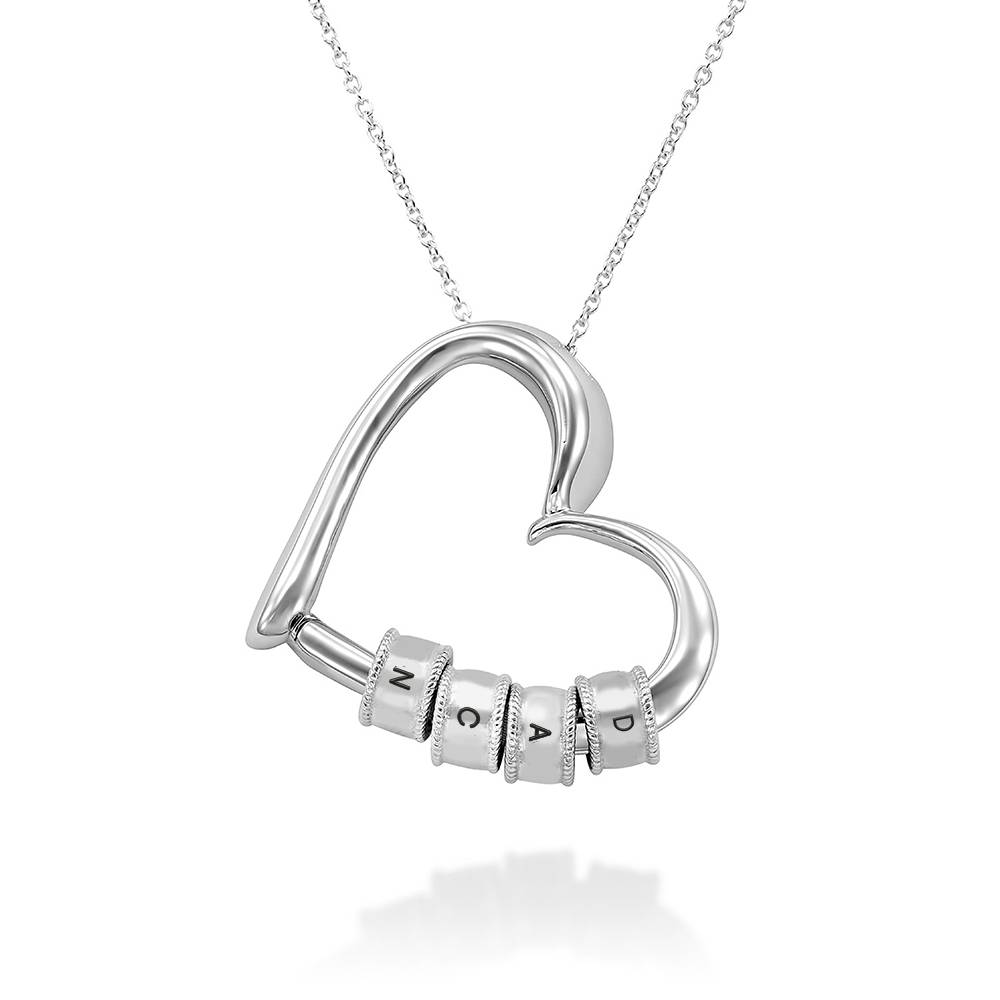 Collar Corazón Encantador con Cuentas Grabadas con Iniciales en Plata Esterlina-2 foto de producto