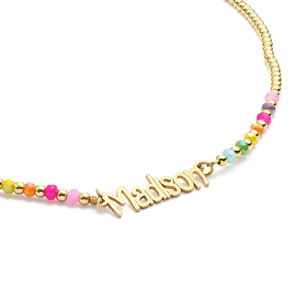 Collar con Nombre Chicago con Cuentas de Arcoíris en Latón Chapado en Oro de-1 foto de producto