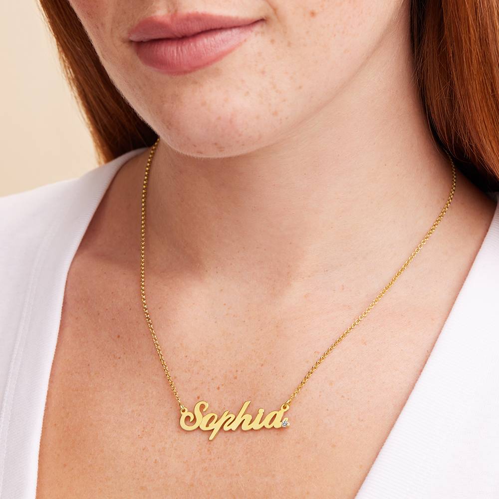 Collar con Nombre Cocktail Clásico con Diamante en Baño de Oro-4 Collar con Nombre Cocktail Clásico con Diamante en Baño de Oro-4 foto de producto
