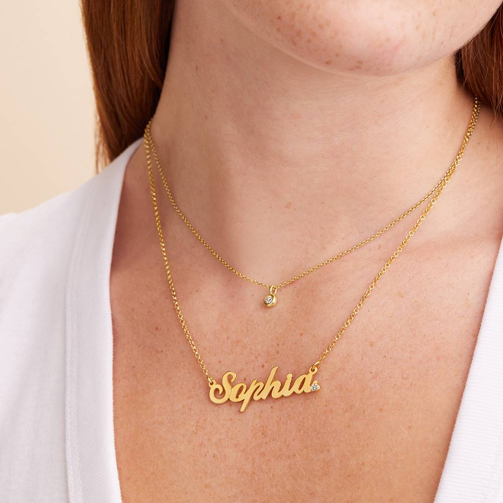 Collar con Nombre Cocktail Clásico con Diamante en Vermeil de Oro-4 foto de producto