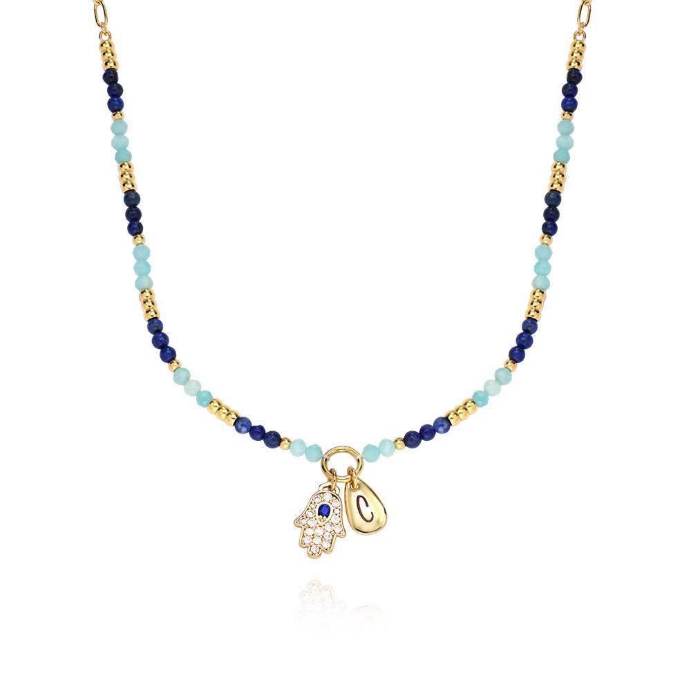 Collar Inicial Coastal Hamsa con Cuentas Semipreciosas en Latón Chapado en Oro de-5 Collar Inicial Coastal Hamsa con Cuentas Semipreciosas en Latón Chapado en Oro de-5 foto de producto