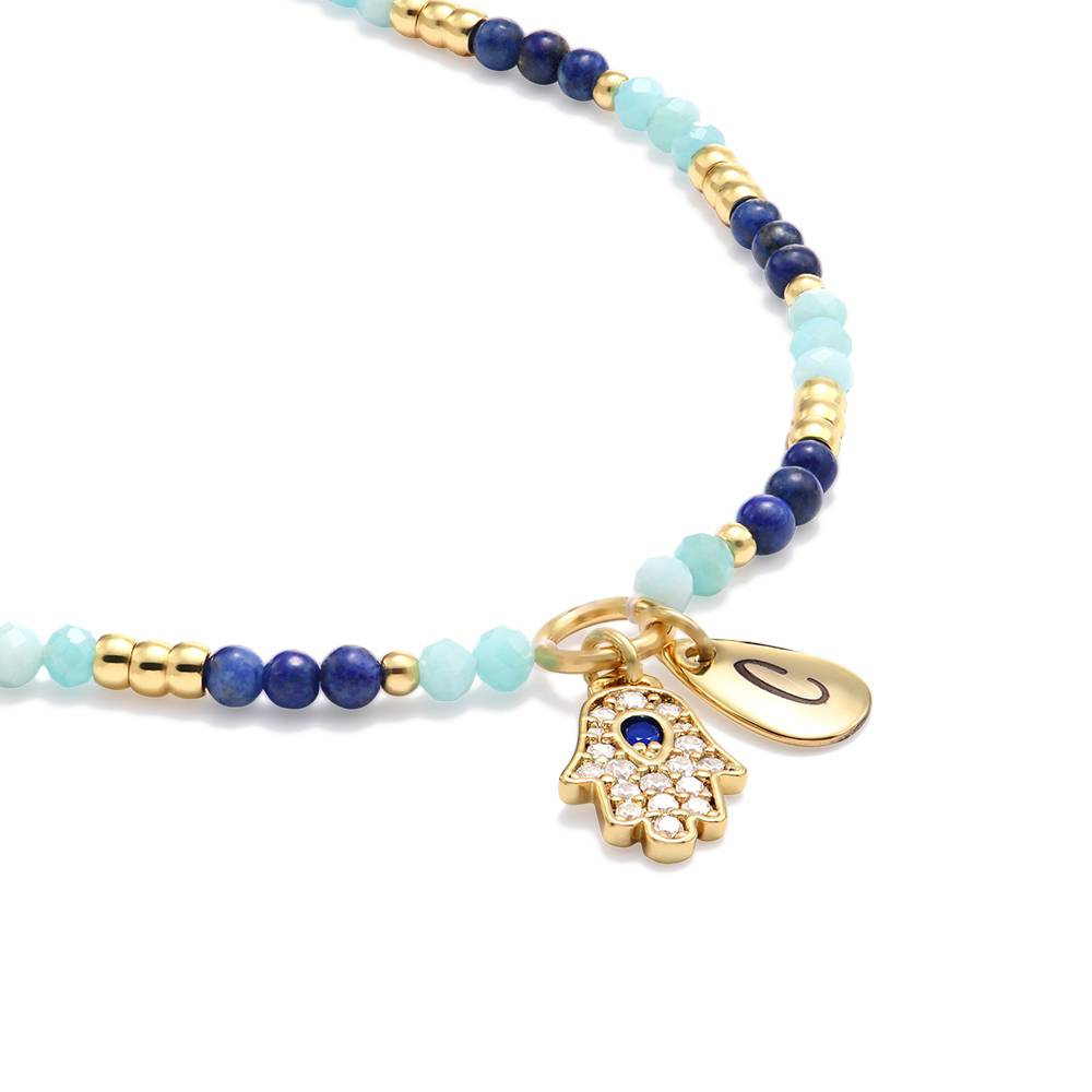 Collar Inicial Coastal Hamsa con Cuentas Semipreciosas en Latón Chapado en Oro de-3 Collar Inicial Coastal Hamsa con Cuentas Semipreciosas en Latón Chapado en Oro de-3 foto de producto