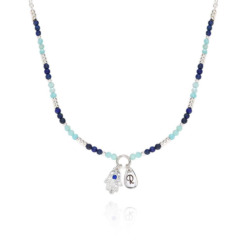 Collar Inicial Coastal Hamsa con Cuentas Semipreciosas en Latón-2 Collar Inicial Coastal Hamsa con Cuentas Semipreciosas en Latón-2 foto de producto