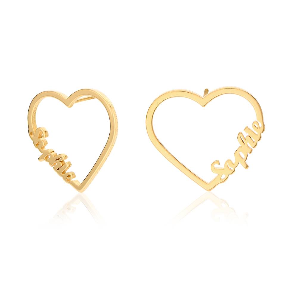 Pendientes de Contorno de Corazón con Dos Nombres en Chapa de Oro-1 foto de producto