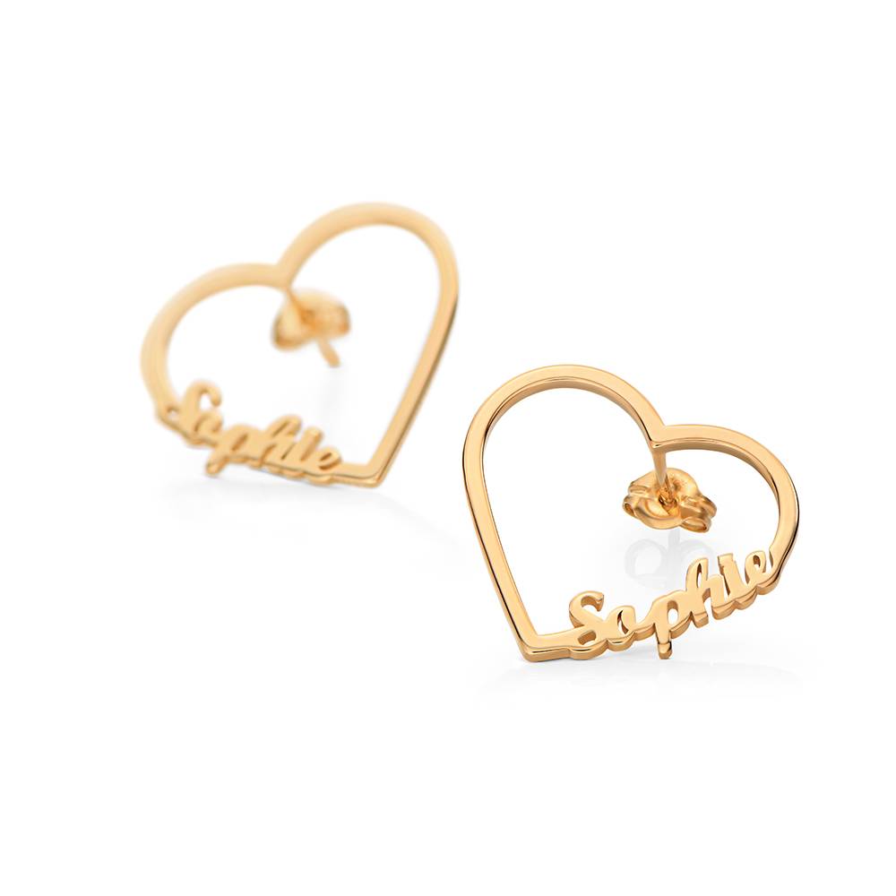 Pendientes de Contorno de Corazón con Dos Nombres en Chapa de Oro-4 foto de producto