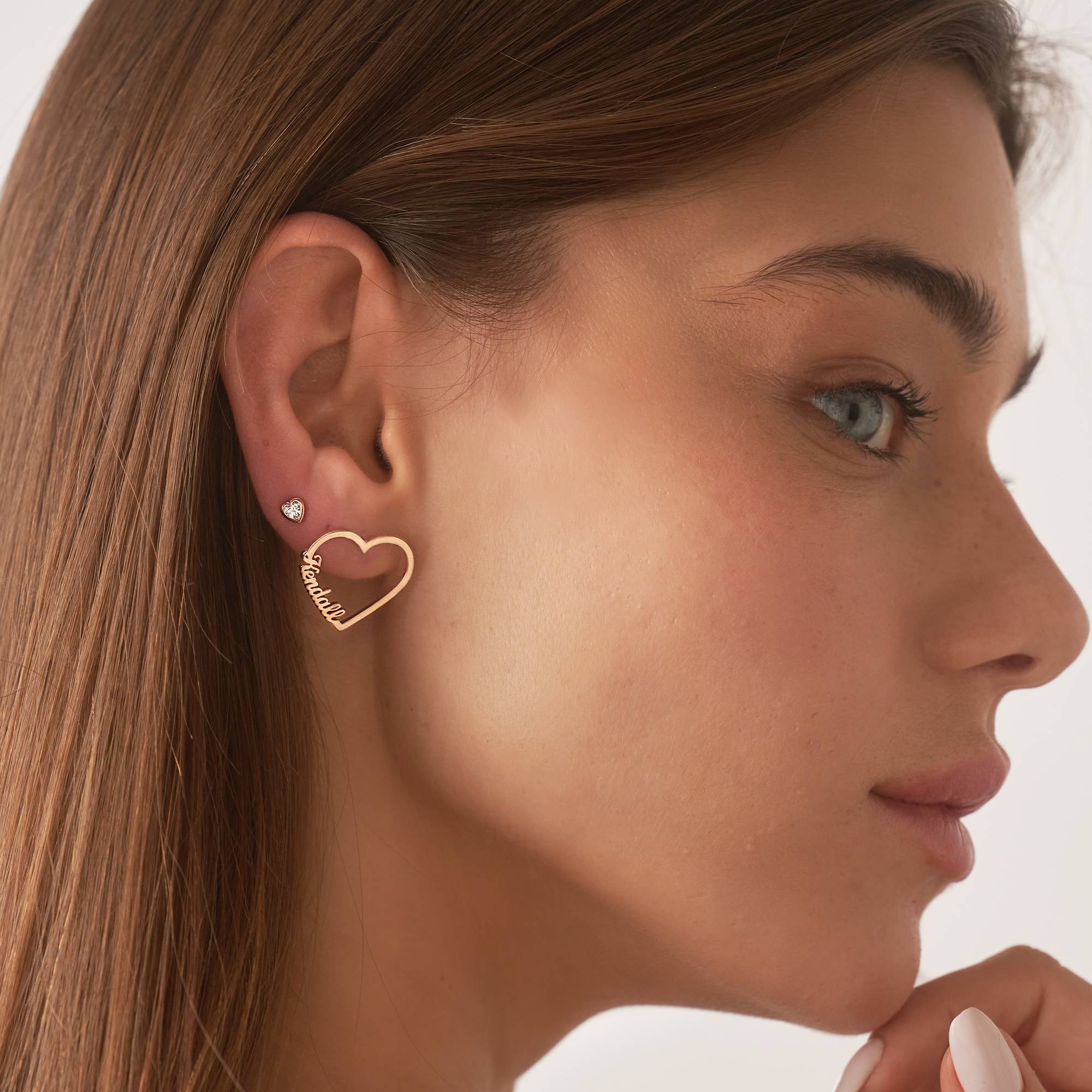 Pendientes de Contorno de Corazón con Dos Nombres en Chapa de Oro Rosa-3 Pendientes de Contorno de Corazón con Dos Nombres en Chapa de Oro Rosa-3 foto de producto