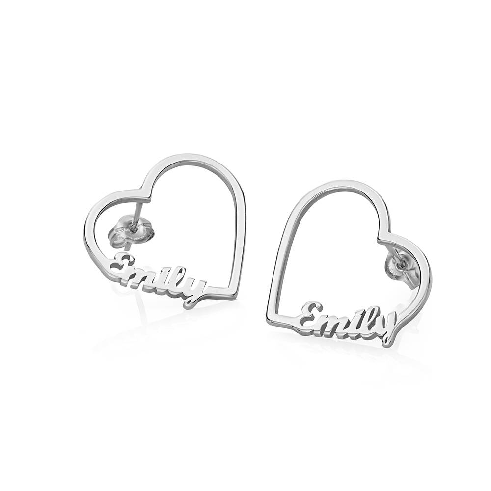 Pendientes de Contorno de Corazón con Dos Nombres en Plata Esterlina-4 Pendientes de Contorno de Corazón con Dos Nombres en Plata Esterlina-4 foto de producto