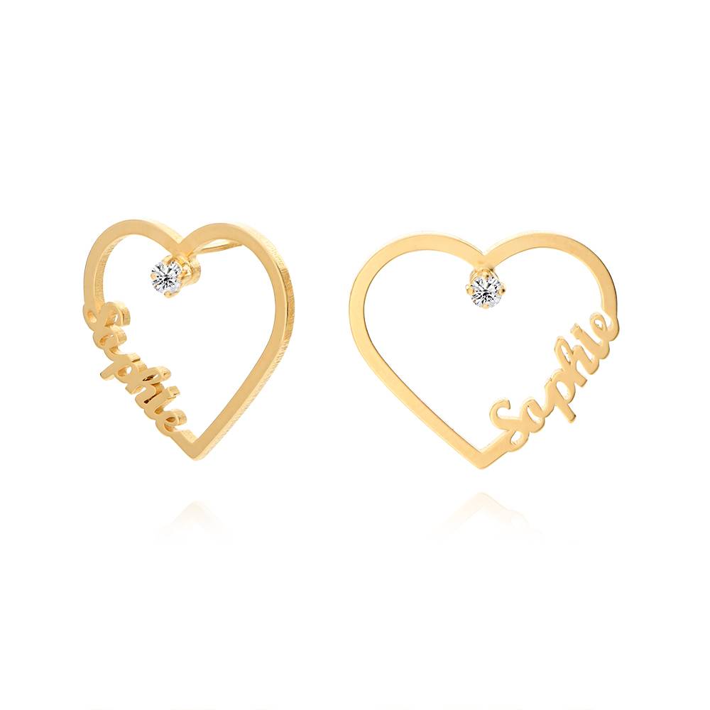 Pendientes de Contorno de Corazón con Dos Nombres con 0.05ct Diamantes en Vermeil de Oro-2 foto de producto
