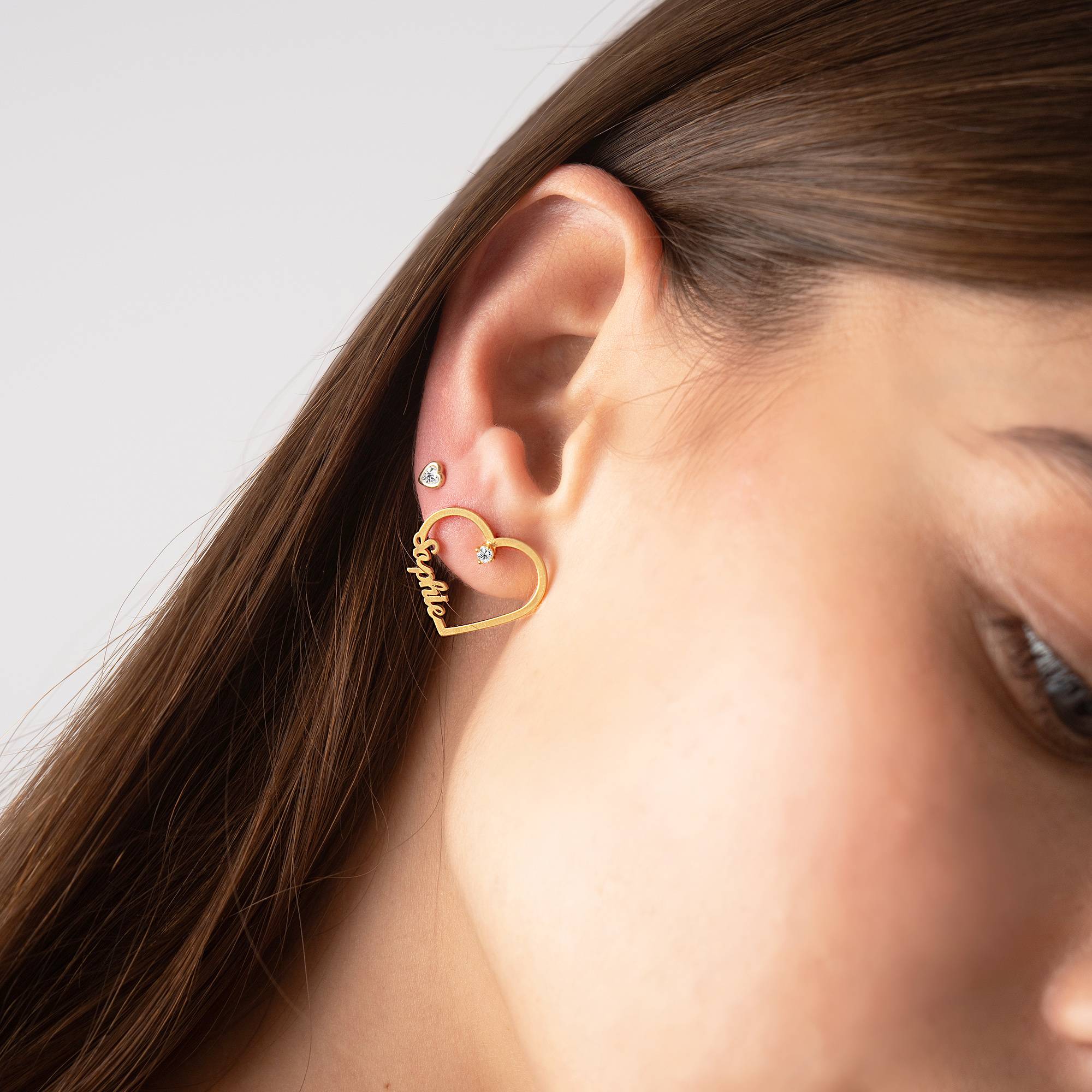 Pendientes de Contorno de Corazón con Dos Nombres con 0.05ct Diamantes en Vermeil de Oro-3 foto de producto