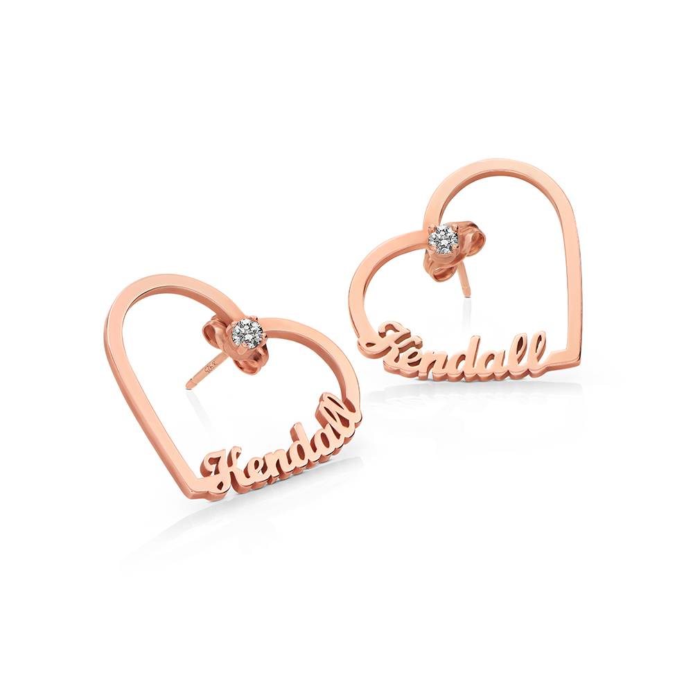 Pendientes de Contorno de Corazón con Dos Nombres con 0.05ct Diamantes en Chapa de Oro Rosa-4 Pendientes de Contorno de Corazón con Dos Nombres con 0.05ct Diamantes en Chapa de Oro Rosa-4 foto de producto