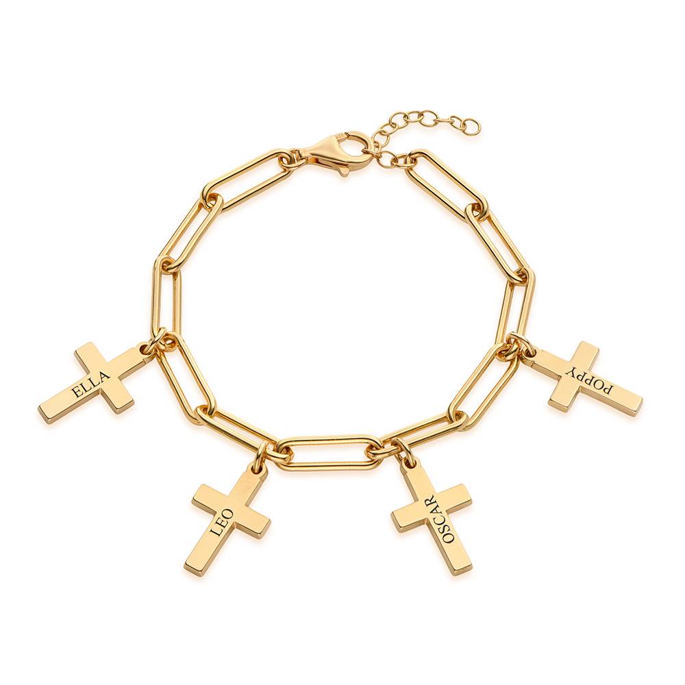 Pulsera de Cadena con Cruz y Dijes Personalizados en Chapa de Oro-1 foto de producto foto de producto
