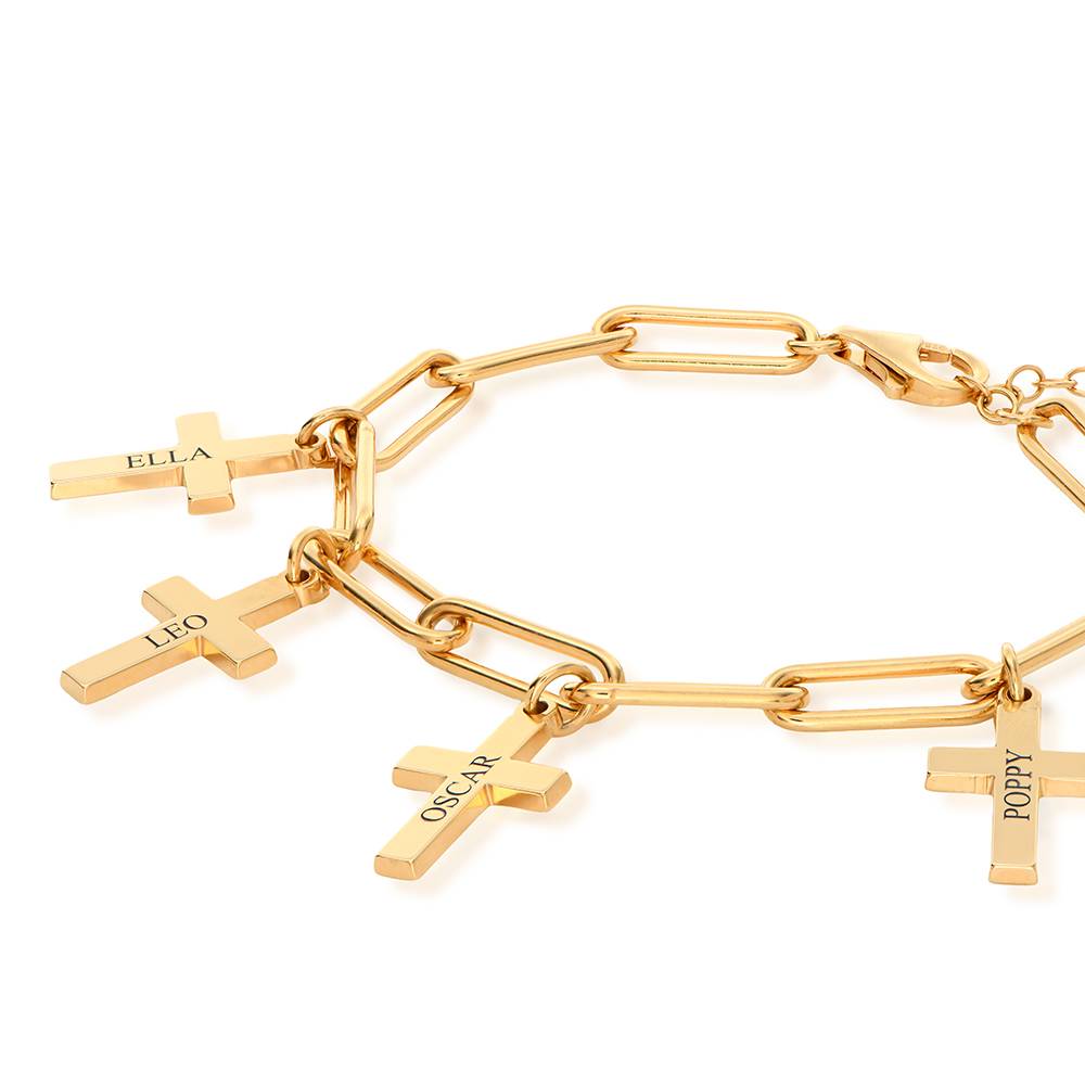 Pulsera de Cadena con Cruz y Dijes Personalizados en Chapa de Oro-2 foto de producto