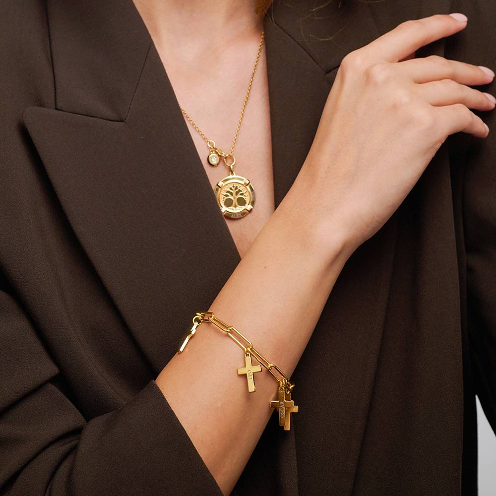 Pulsera de Cadena con Cruz y Dijes Personalizados en Vermeil de Oro-3 foto de producto