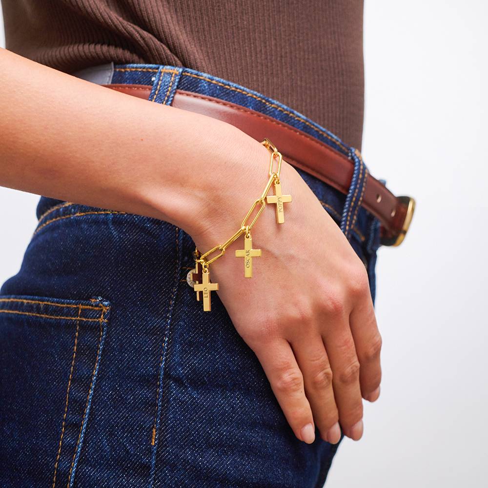 Pulsera de Cadena con Cruz y Dijes Personalizados en Vermeil de Oro-4 foto de producto