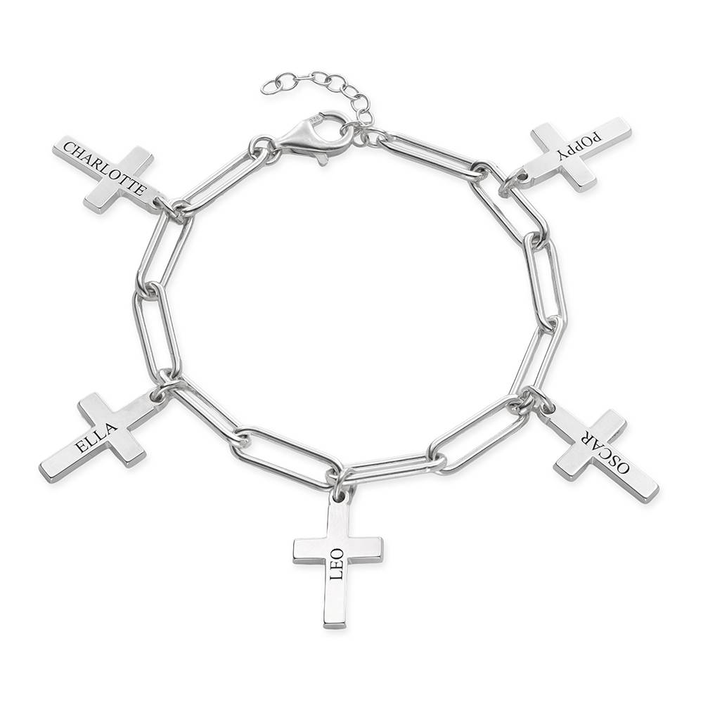 Pulsera de Cadena con Cruz y Dijes Personalizados en Plata Esterlina-1 foto de producto