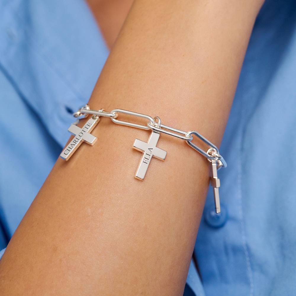 Pulsera de Cadena con Cruz y Dijes Personalizados en Plata Esterlina-2 foto de producto