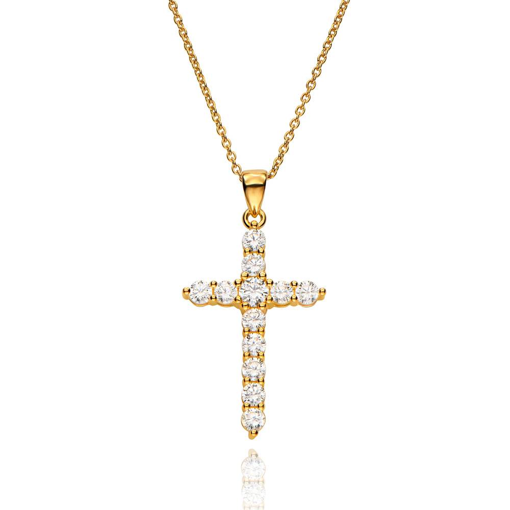 Collar con Colgante de Cruz con Circonia en Vermeil de Oro-5 foto de producto