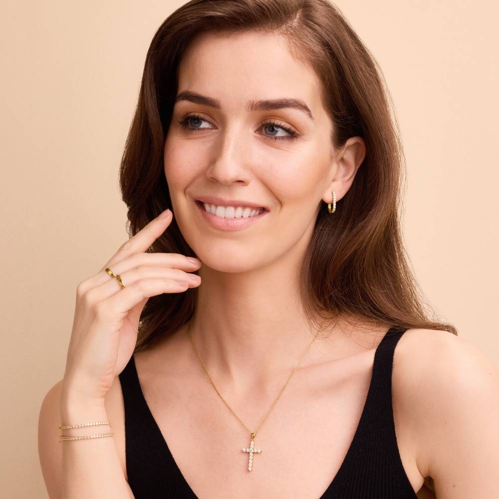 Collar con Colgante de Cruz con Circonia en Vermeil de Oro-1 foto de producto