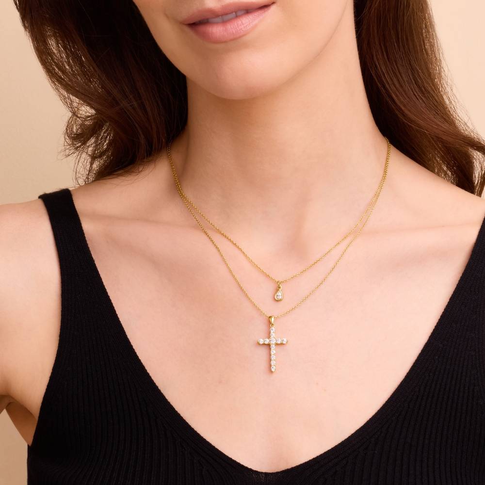 Collar con Colgante de Cruz con Circonia en Vermeil de Oro-4 foto de producto
