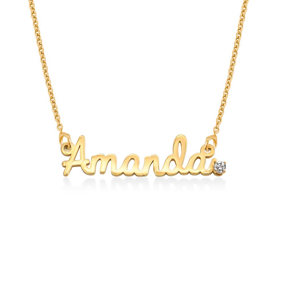 Collar con Nombre Cursivo con Diamante en Baño de Oro-3 Collar con Nombre Cursivo con Diamante en Baño de Oro-3 foto de producto