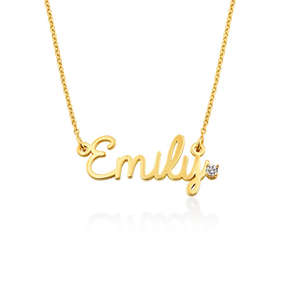 Collar con Nombre Cursivo con Diamante en Vermeil de Oro-4 Collar con Nombre Cursivo con Diamante en Vermeil de Oro-4 foto de producto