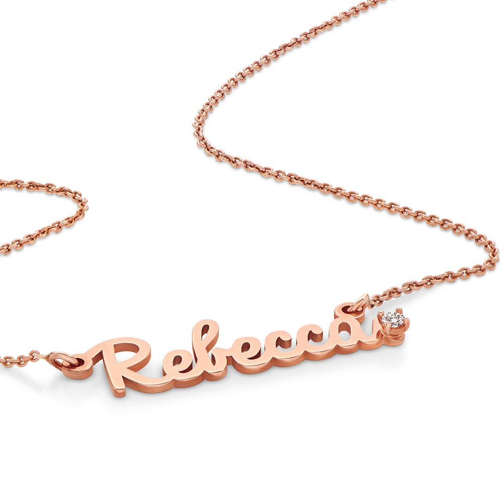 Collar con Nombre Cursivo con Diamante en Chapado de Oro Rosa-5 foto de producto