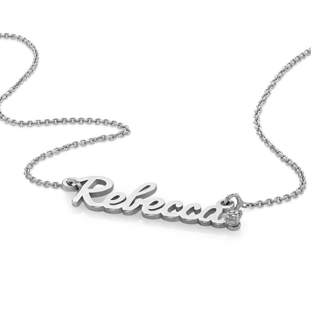 Collar con Nombre Cursivo con Diamante en Plata-3 Collar con Nombre Cursivo con Diamante en Plata-3 foto de producto