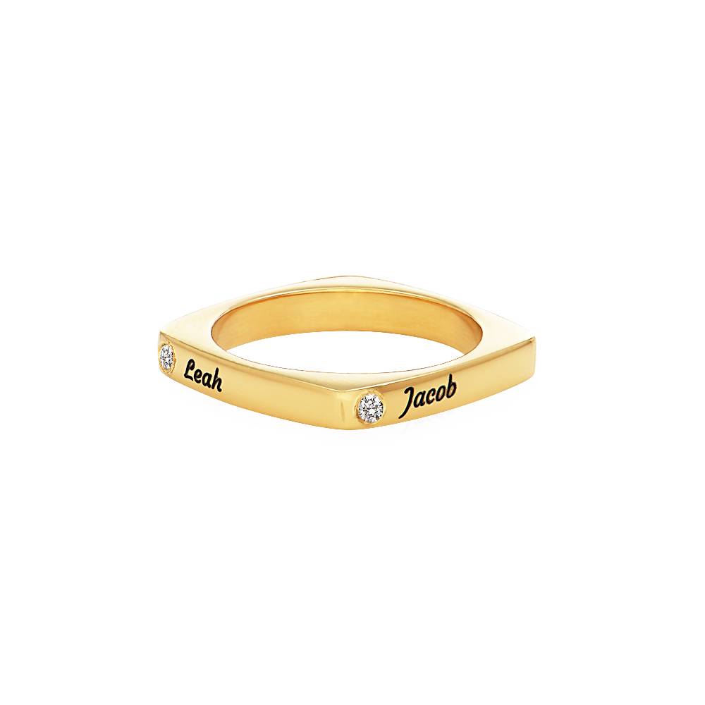 Anillo Iris Cuadrado Personalizado con Diamante en Chapa de Oro-3 foto de producto