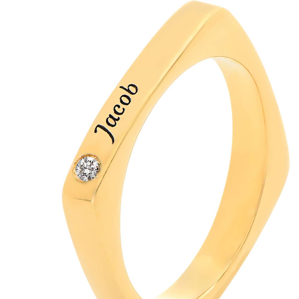 Anillo Iris Cuadrado Personalizado con Diamante en Chapa de Oro-4 foto de producto
