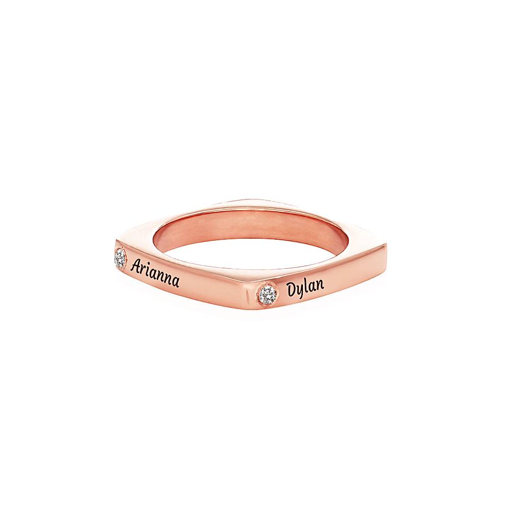 Anillo Iris Cuadrado Personalizado con Diamante en Chapa de Oro Rosa-3 foto de producto