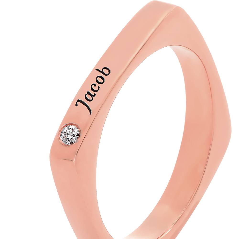 Anillo Iris Cuadrado Personalizado con Diamante en Chapa de Oro Rosa-4 foto de producto