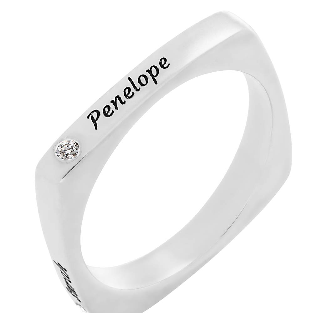 Anillo Iris Cuadrado Personalizado con Diamante en Plata Esterlina-4 foto de producto