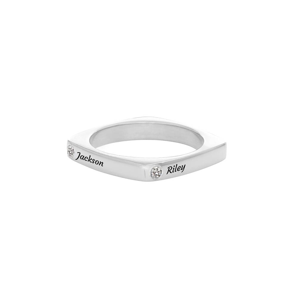 Anillo Iris Cuadrado Personalizado con Diamante en Plata Esterlina-3 foto de producto