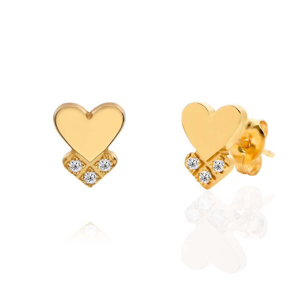 Pendientes de Corazón Dakota con Diamantes en Vermeil de Oro-3 foto de producto