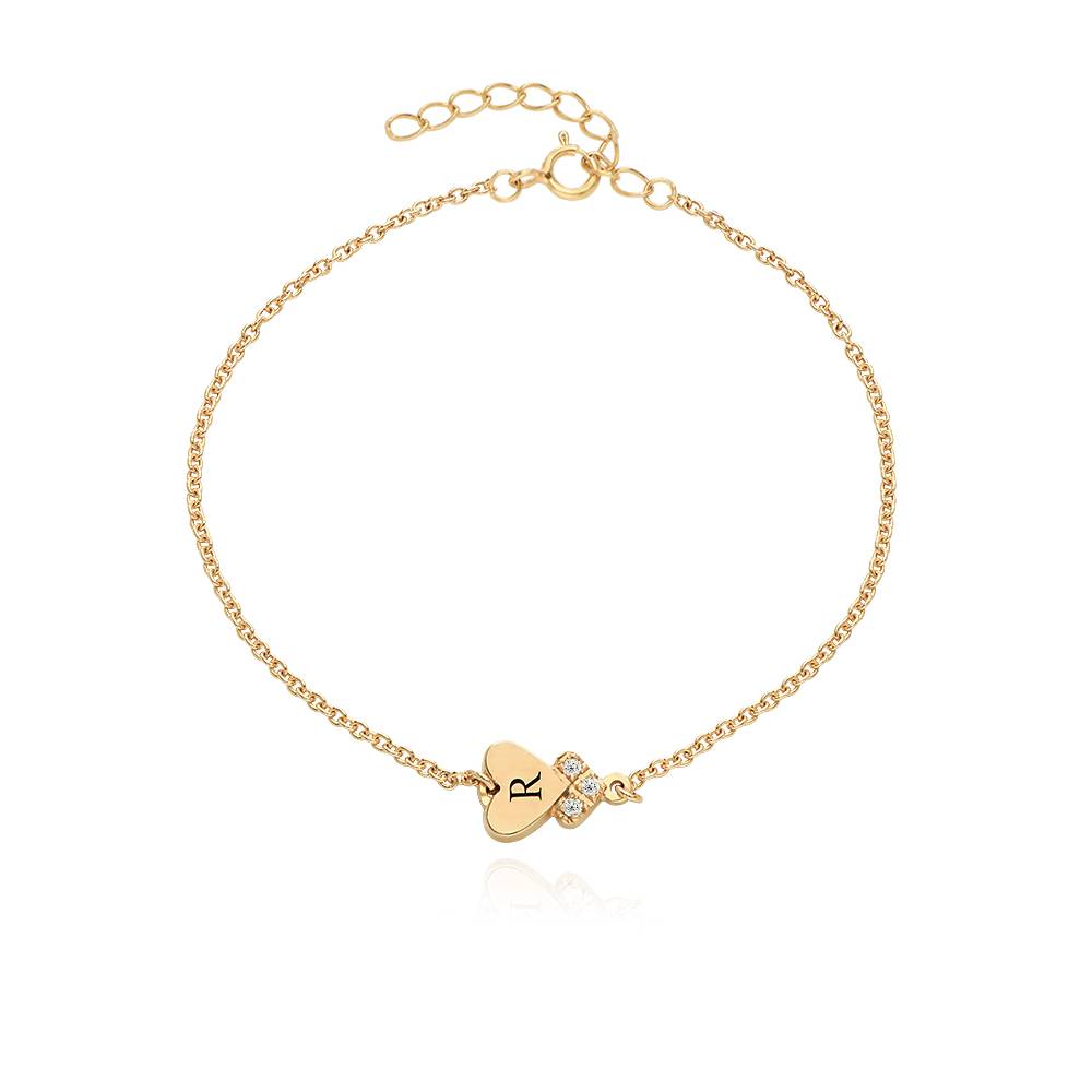 Pulsera Dakota con Inicial de Corazón y Diamantes en Oro Sólido 14K-2 foto de producto