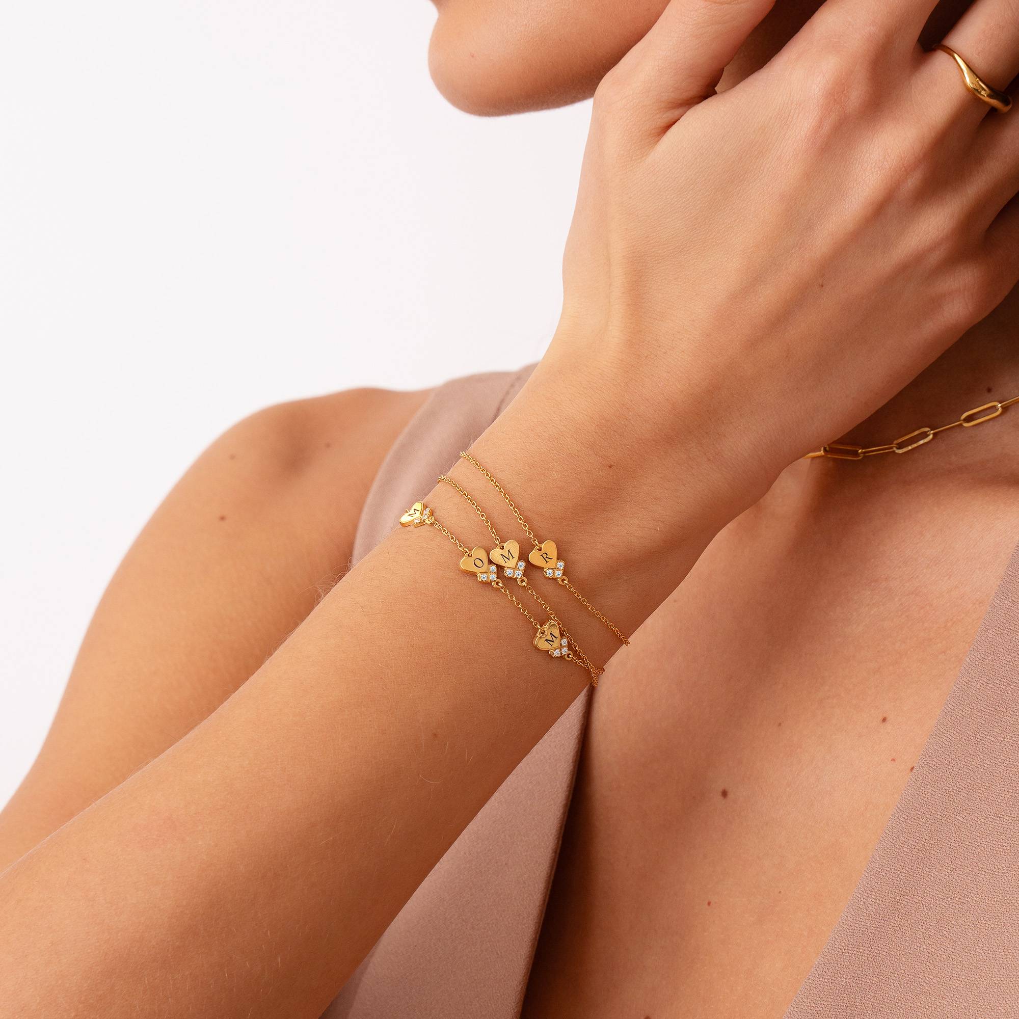 Pulsera Dakota con Inicial de Corazón y Diamantes en Oro Sólido 14K-1 foto de producto