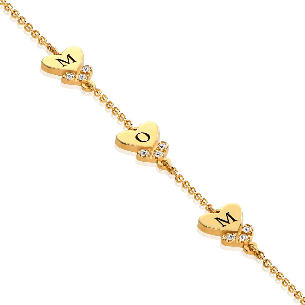 Pulsera Dakota con Inicial de Corazón y Diamantes en Chapa de Oro-1 foto de producto