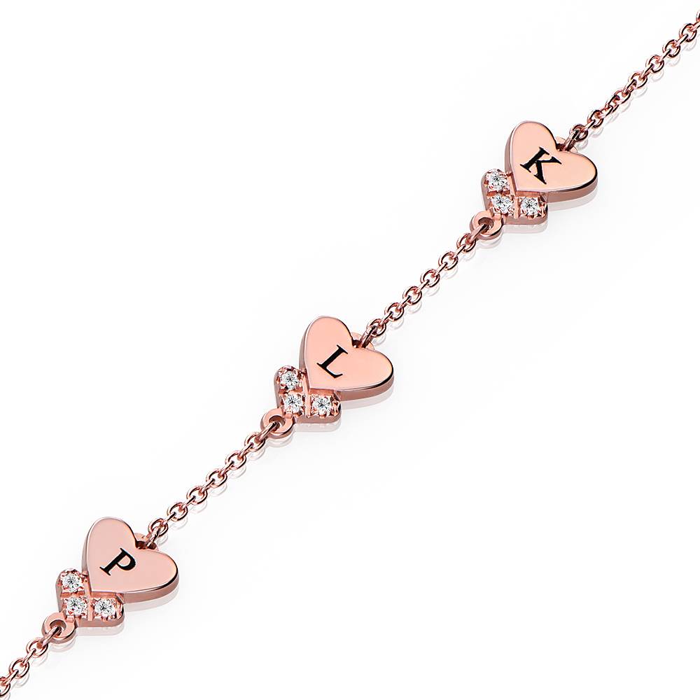 Pulsera Dakota con Inicial de Corazón y Diamantes en Chapa de Oro Rosa-5 foto de producto