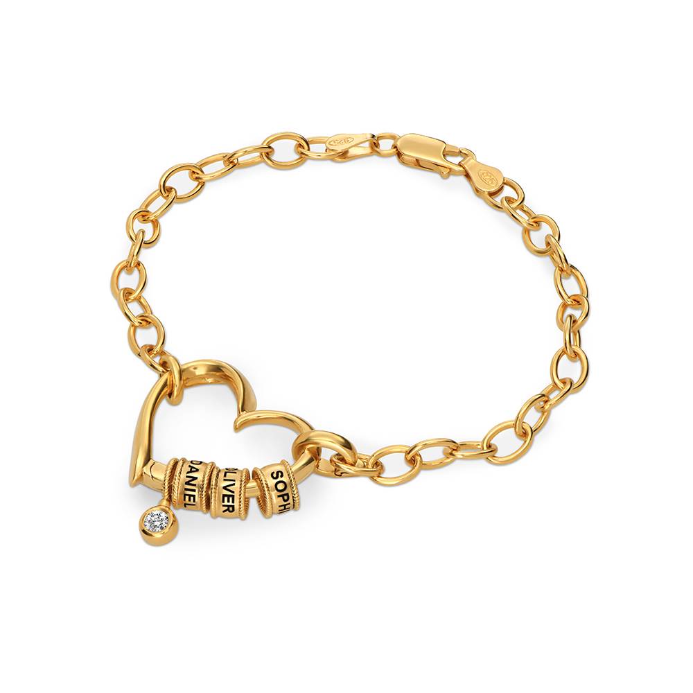 Pulsera Delina con Cuentas Grabadas y Diamante de 0,10 ct en Baño de Oro-2 foto de producto