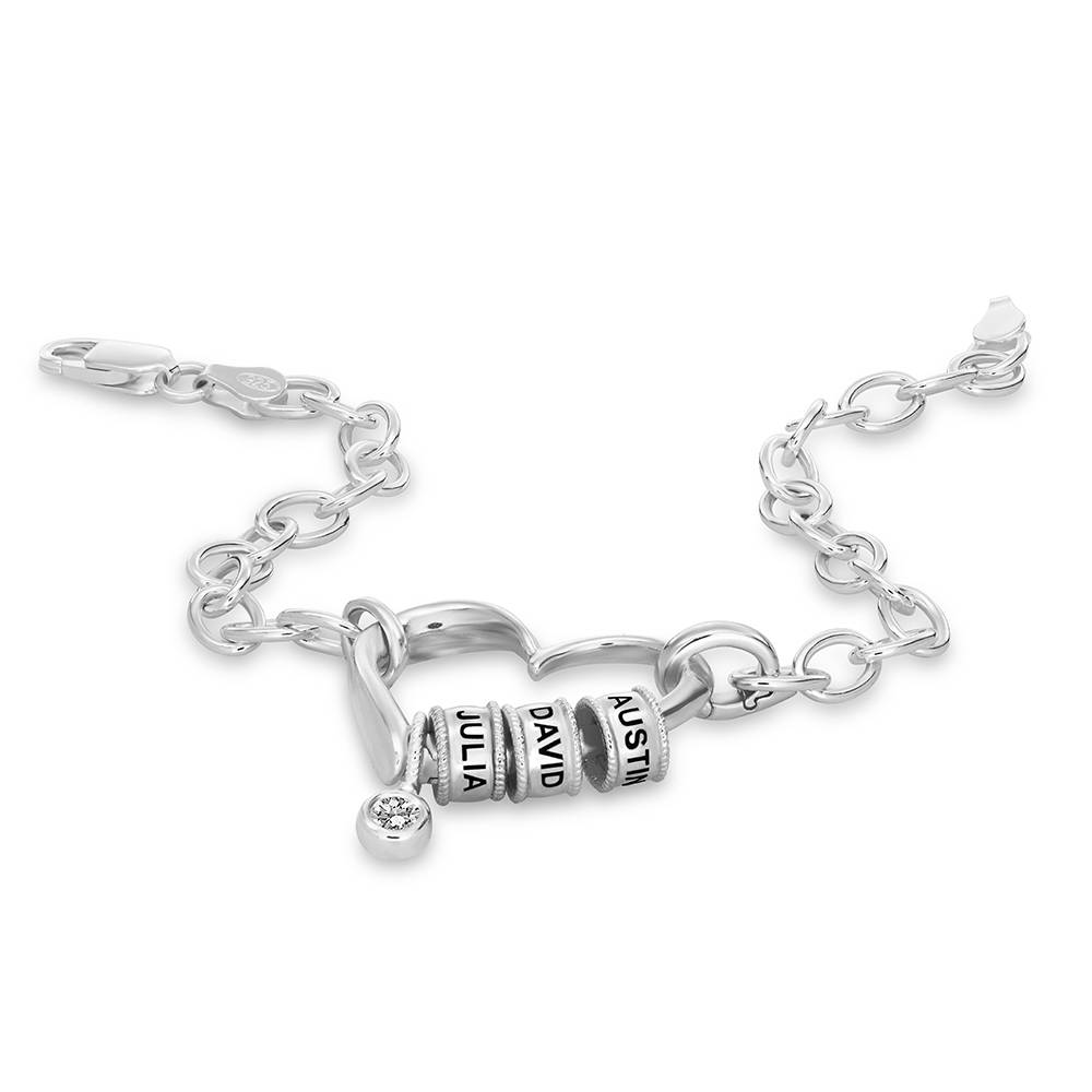Pulsera Delina con Cuentas Grabadas y Diamante de 0,10 ct en Plata-2 foto de producto