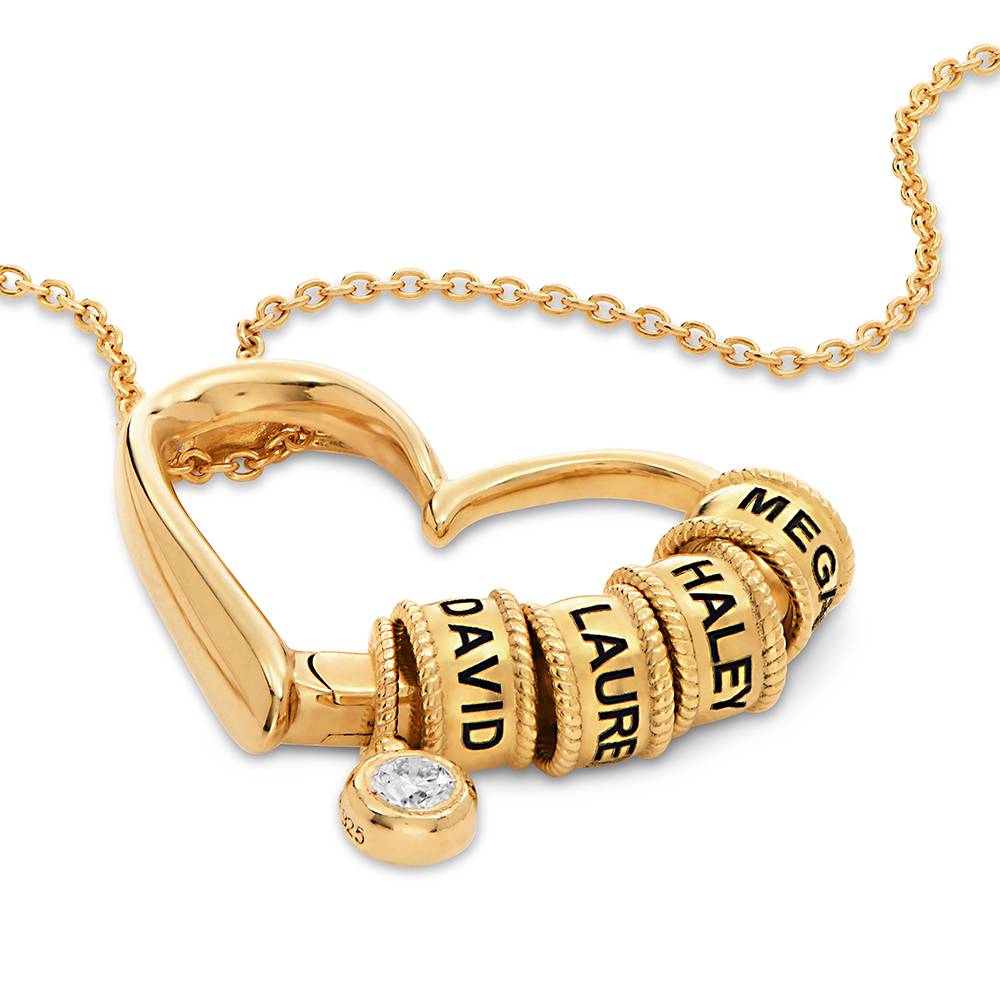 Collar Delina con Cuentas Grabadas y Diamante de 0.10 ct en Oro Vermeil de-2 foto de producto