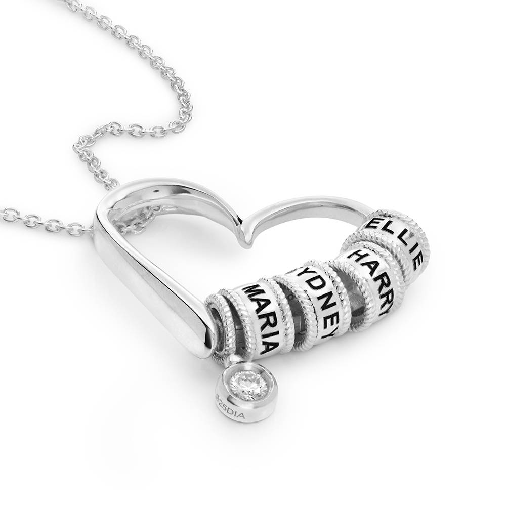 Collar Delina con Cuentas Grabadas y Diamante de 0.10 ct en Plata-2 foto de producto