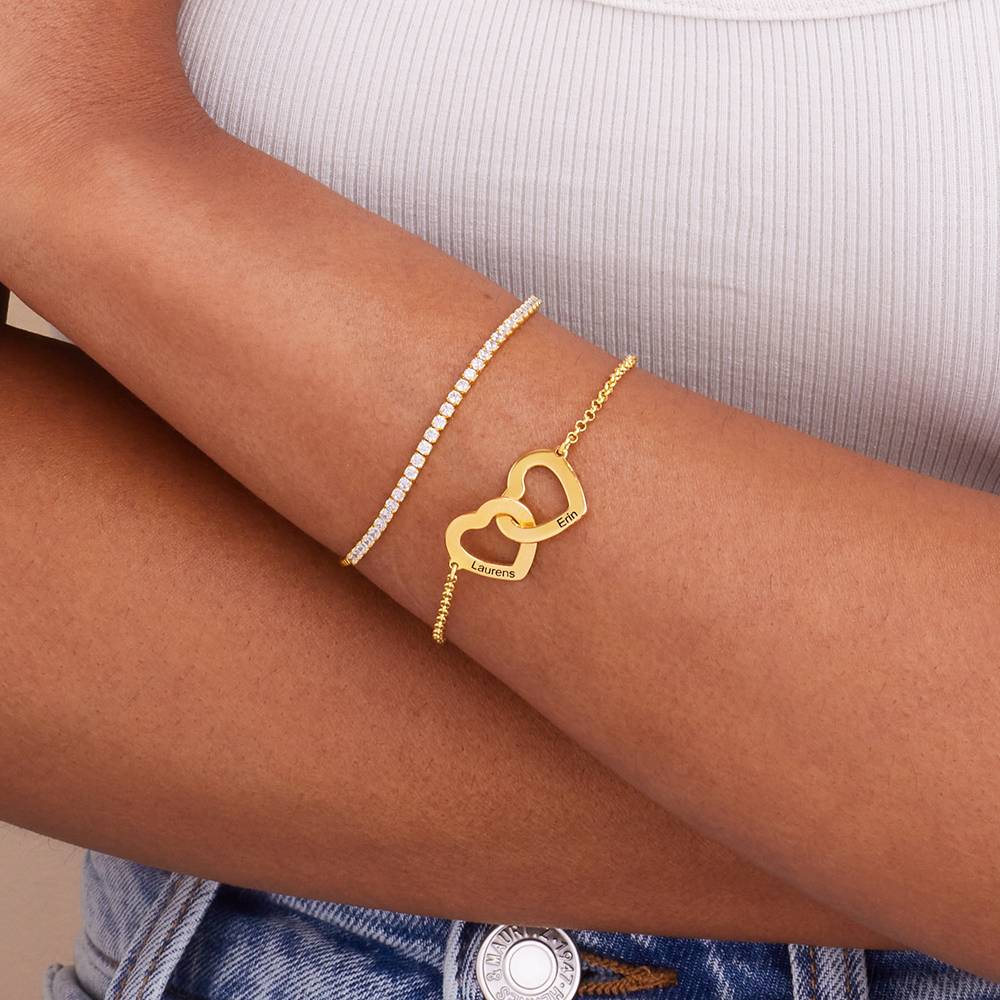 Pulsera Corazones Entrelazados Estilo Claire con Diamantes en Baño de Oro-2 foto de producto